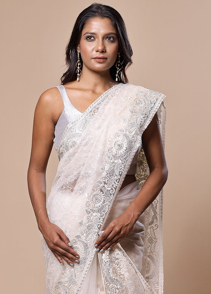 White Jimmy Choo Saree With Blouse Piece