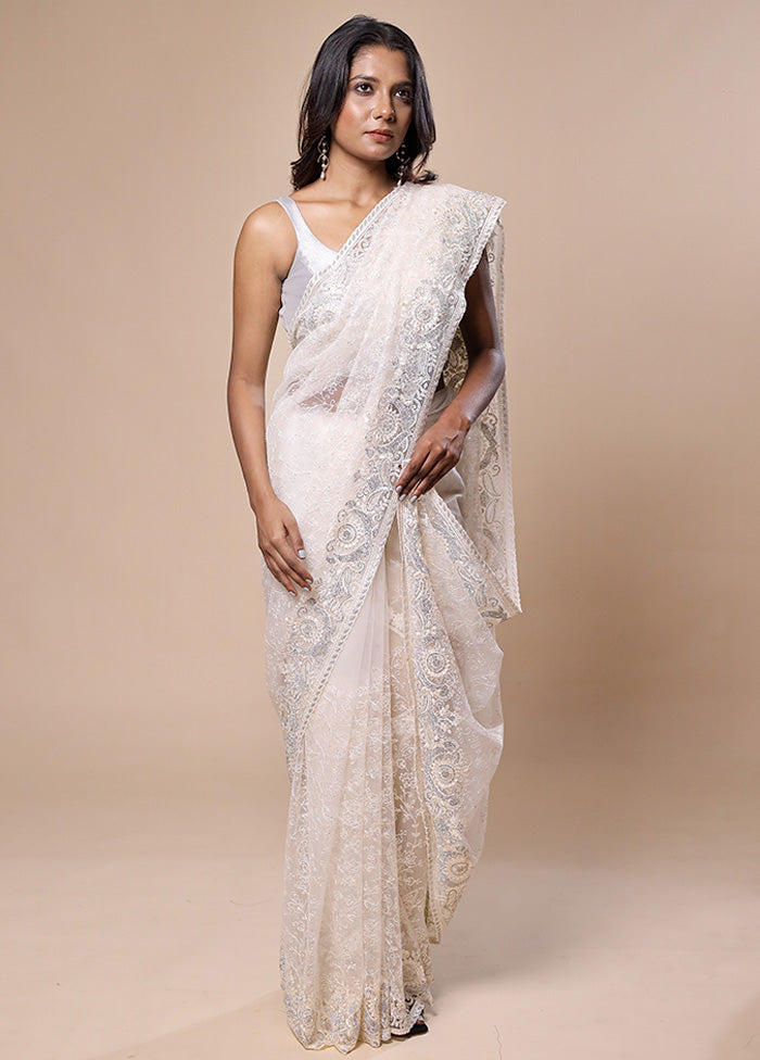 White Jimmy Choo Saree With Blouse Piece