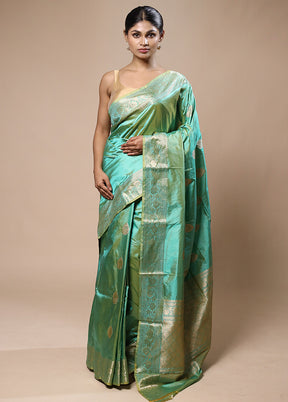 Green Handloom Katan Pure Silk Saree With Blouse Piece