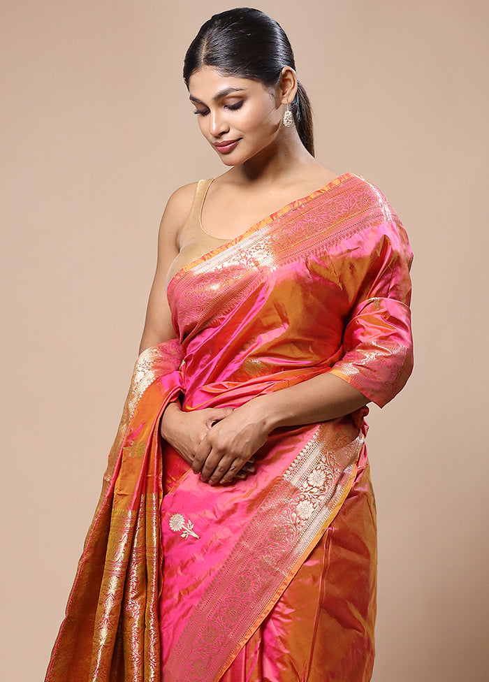 Pink Handloom Katan Pure Silk Saree With Blouse Piece