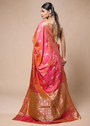 Pink Handloom Katan Pure Silk Saree With Blouse Piece