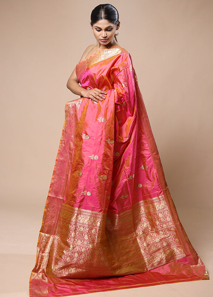 Pink Handloom Katan Pure Silk Saree With Blouse Piece