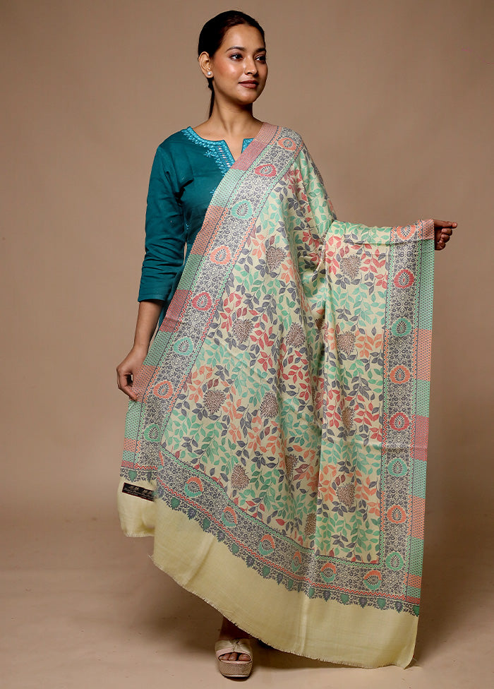 Cream Butta Work With Zari Woven Border Shawl