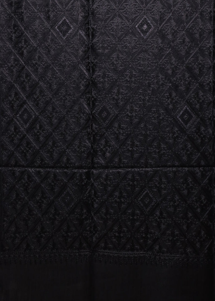 Black Butta Work With Zari Woven Border Shawl