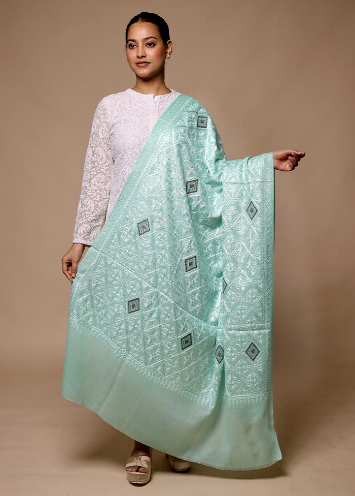 Green Butta Work With Zari Woven Border Shawl