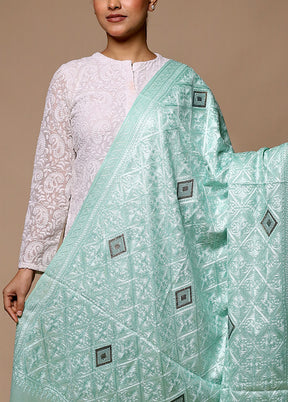 Green Butta Work With Zari Woven Border Shawl