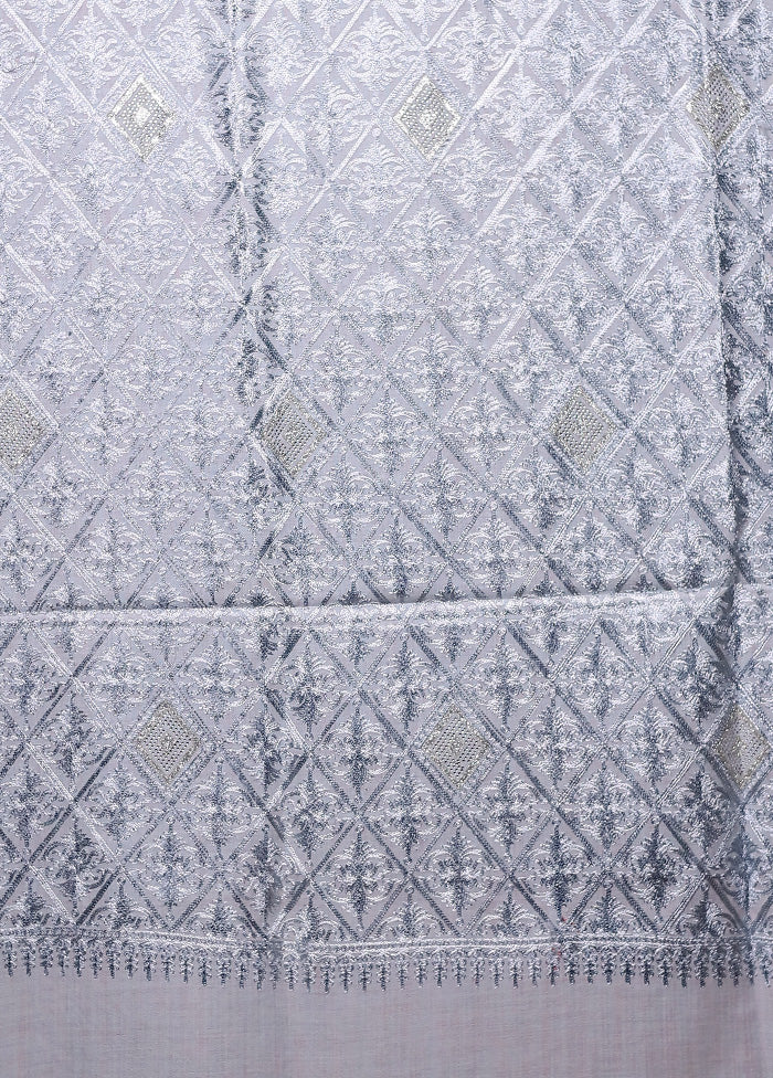 Grey Butta Work With Zari Woven Border Shawl