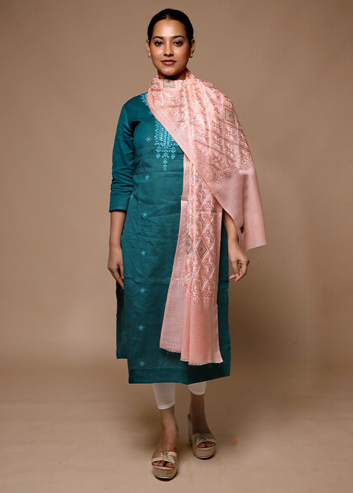 Peach Butta Work With Zari Woven Border Shawl