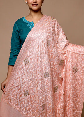 Peach Butta Work With Zari Woven Border Shawl