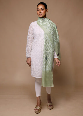 Green Butta Work With Zari Woven Border Shawl