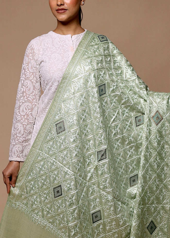 Green Butta Work With Zari Woven Border Shawl