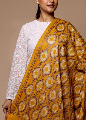 Yellow Butta Work With Zari Woven Border Shawl