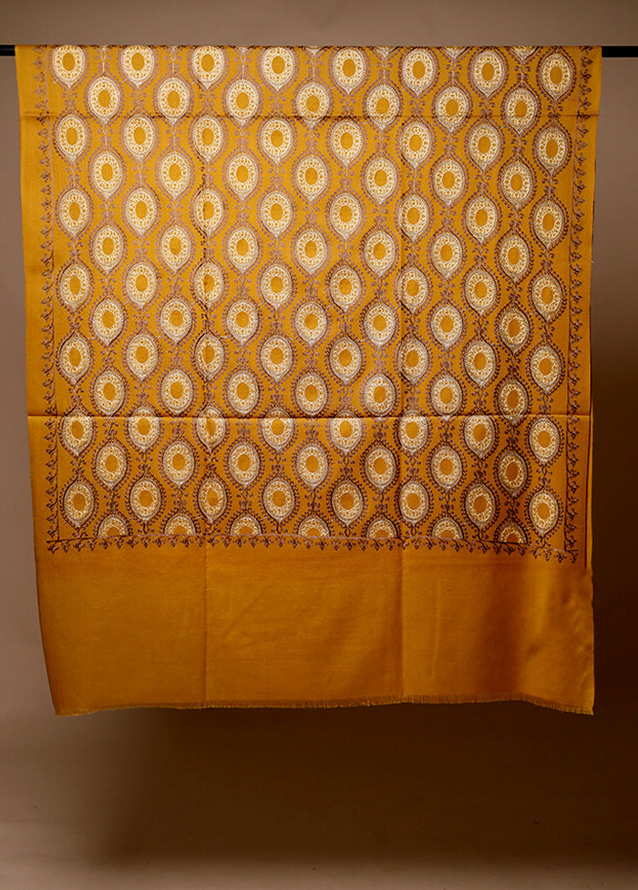 Yellow Butta Work With Zari Woven Border Shawl