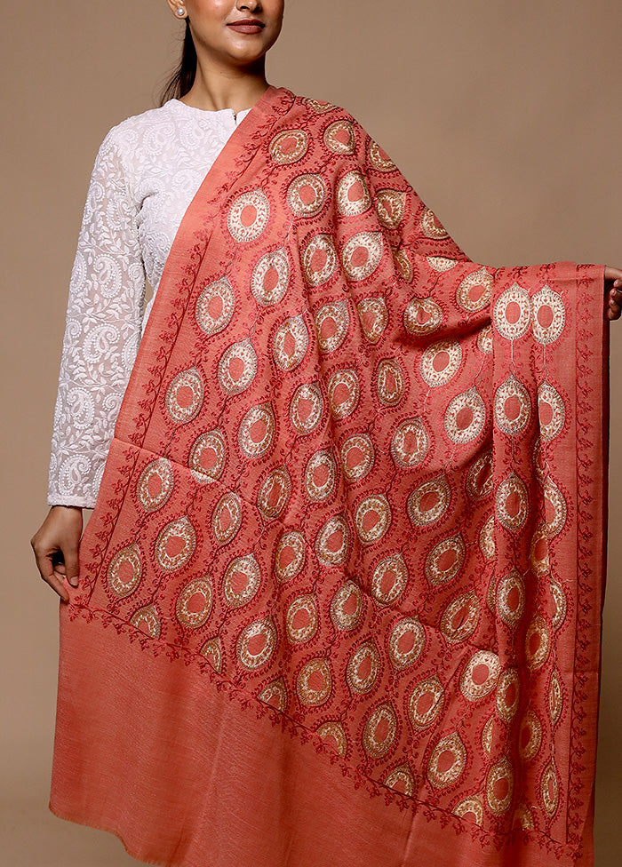 Peach Butta Work With Zari Woven Border Shawl