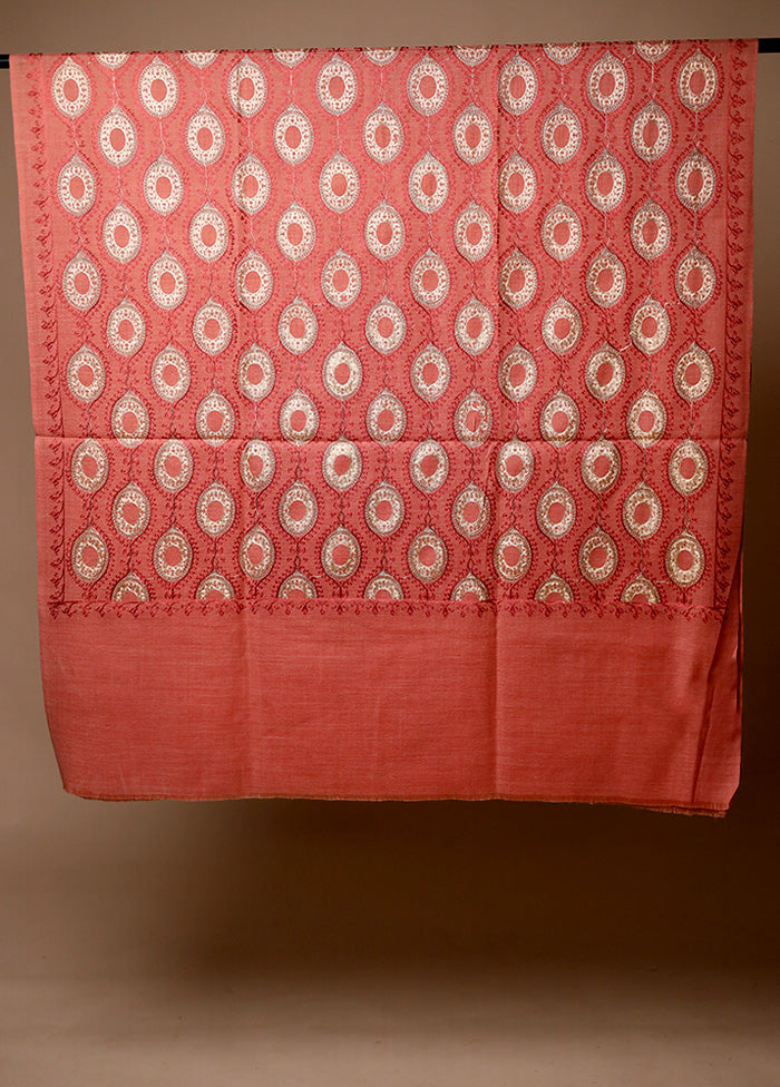 Peach Butta Work With Zari Woven Border Shawl