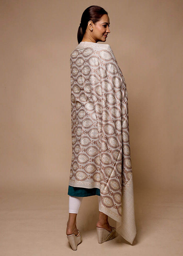 Grey Butta Work With Zari Woven Border Shawl