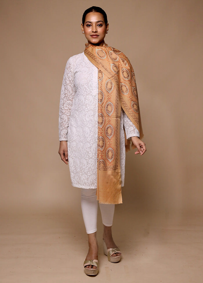 Cream Butta Work With Zari Woven Border Shawl