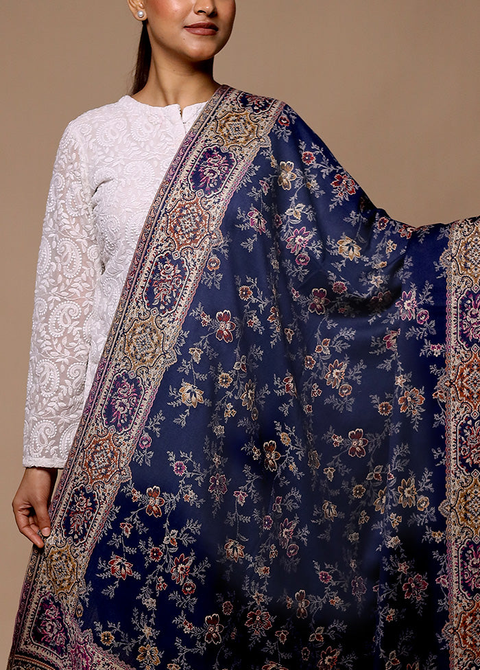 Blue Butta Work With Zari Woven Border Shawl