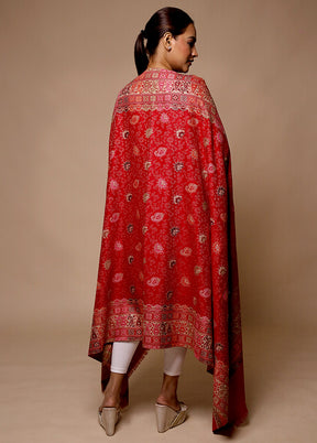 Red Butta Work With Zari Woven Border Shawl