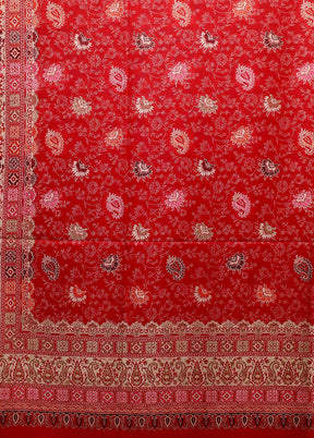 Red Butta Work With Zari Woven Border Shawl