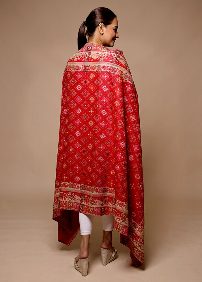 Red Butta Work With Zari Woven Border Shawl