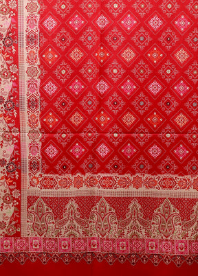 Red Butta Work With Zari Woven Border Shawl