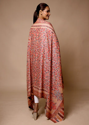 Pink Butta Work With Zari Woven Border Shawl