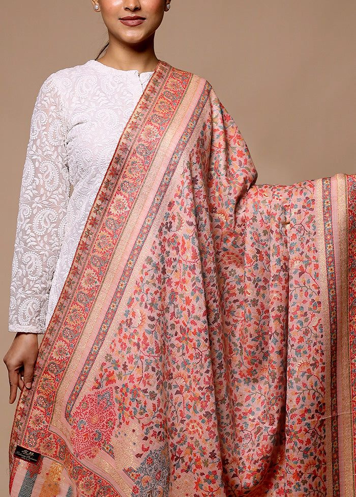 Pink Butta Work With Zari Woven Border Shawl