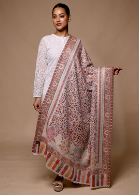 Cream Butta Work With Zari Woven Border Shawl