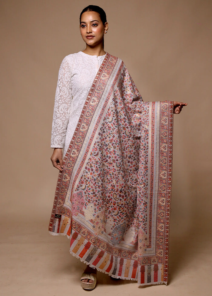 Cream Butta Work With Zari Woven Border Shawl