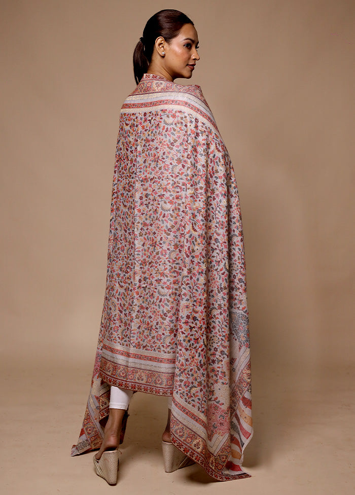 Cream Butta Work With Zari Woven Border Shawl