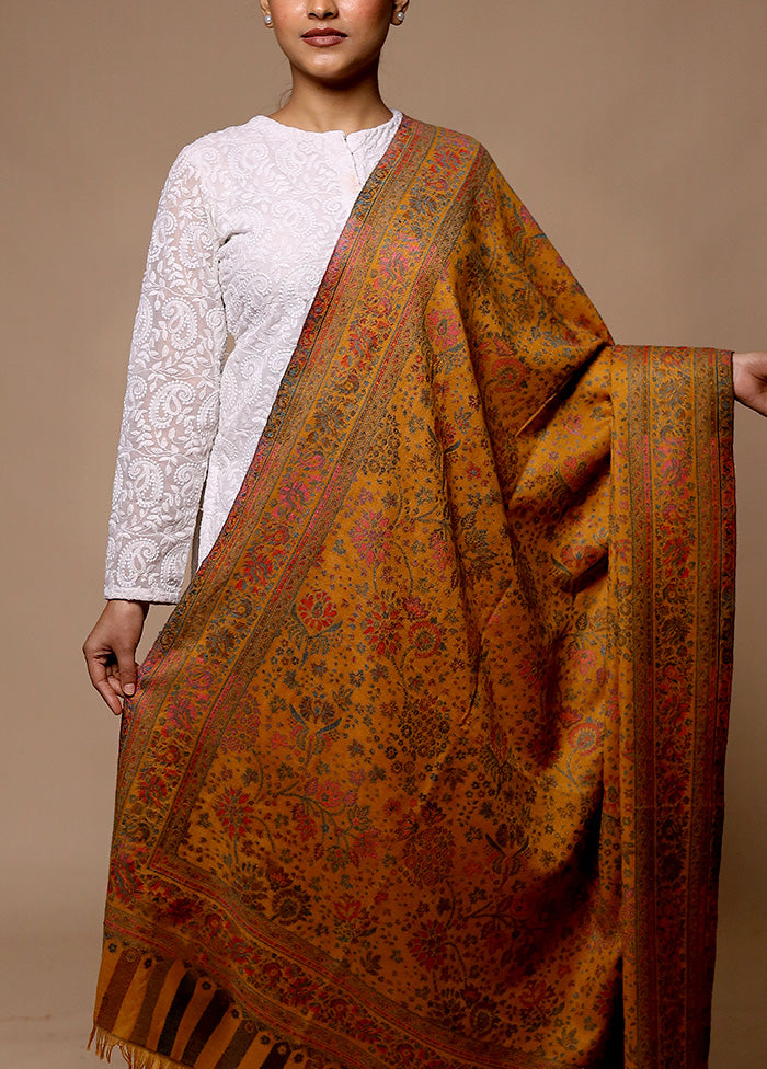 Yellow Butta Work With Zari Woven Border Shawl