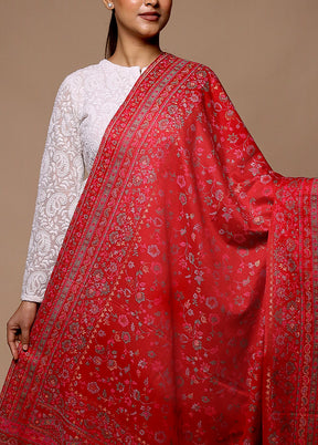 Red Butta Work With Zari Woven Border Shawl