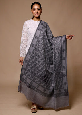 Grey Butta Work With Zari Woven Border Shawl