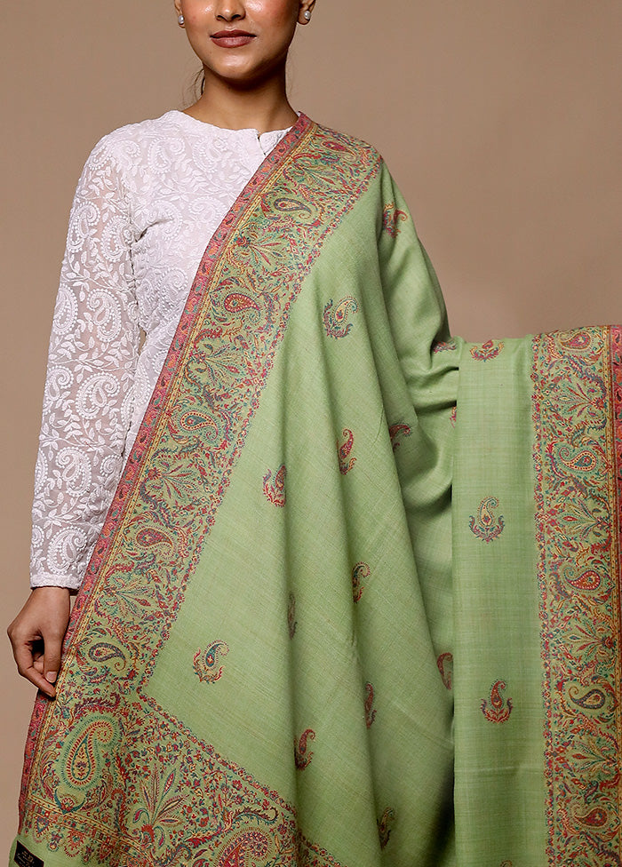 Green Butta Work With Zari Woven Border Shawl