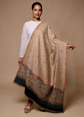 Cream Butta Work With Zari Woven Border Shawl