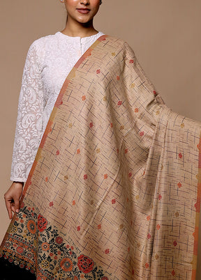 Cream Butta Work With Zari Woven Border Shawl