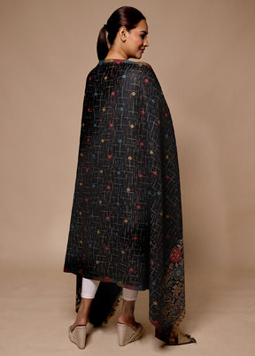 Black Butta Work With Zari Woven Border Shawl