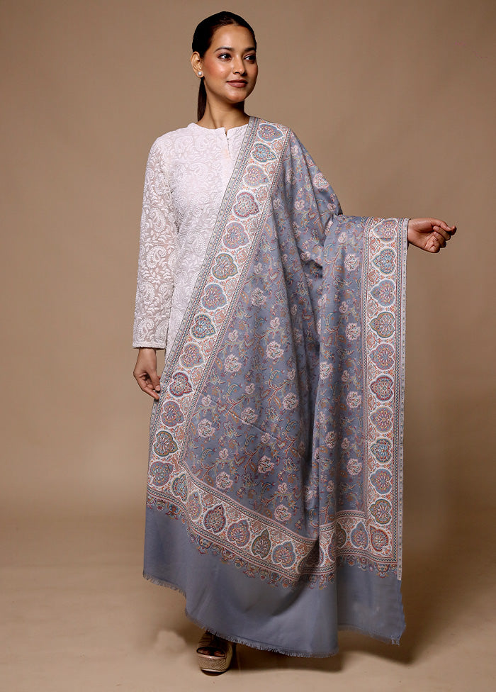 Grey Butta Work With Zari Woven Border Shawl