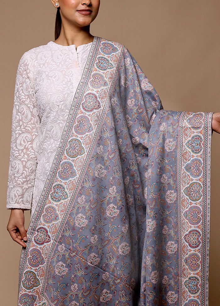 Grey Butta Work With Zari Woven Border Shawl