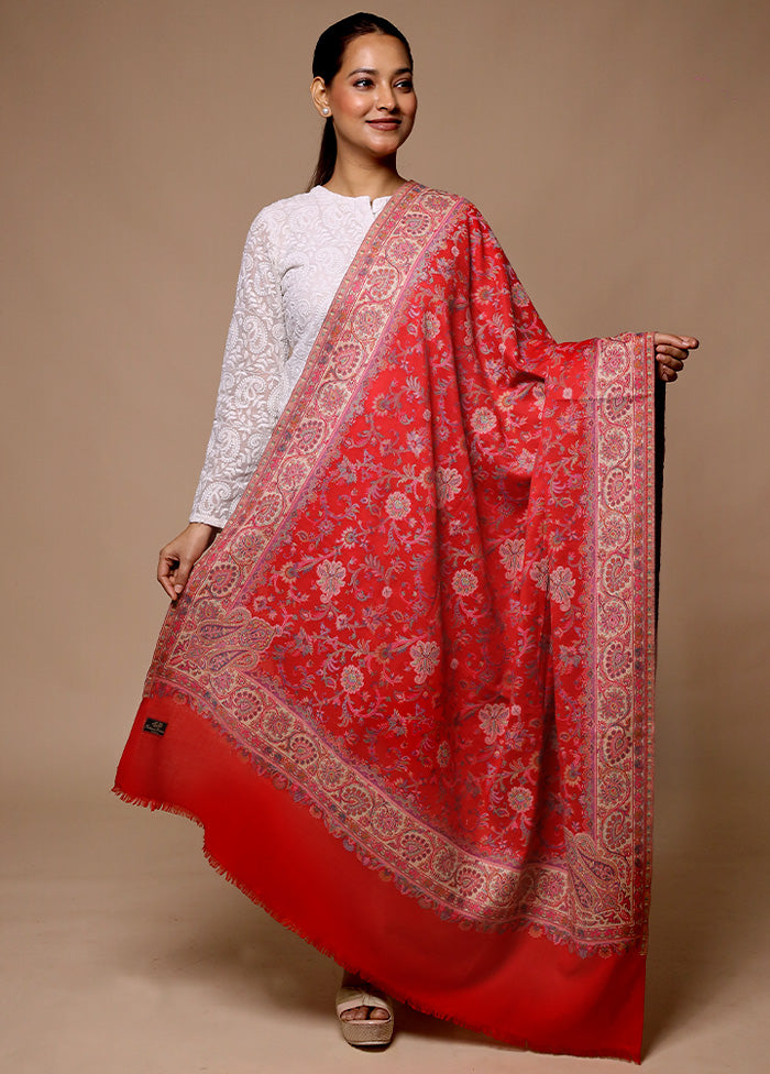 Red Butta Work With Zari Woven Border Shawl