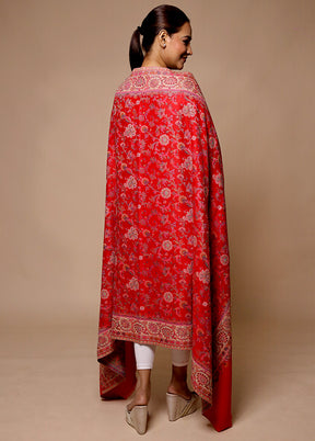 Red Butta Work With Zari Woven Border Shawl