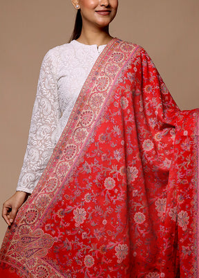 Red Butta Work With Zari Woven Border Shawl