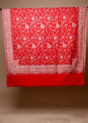 Red Butta Work With Zari Woven Border Shawl