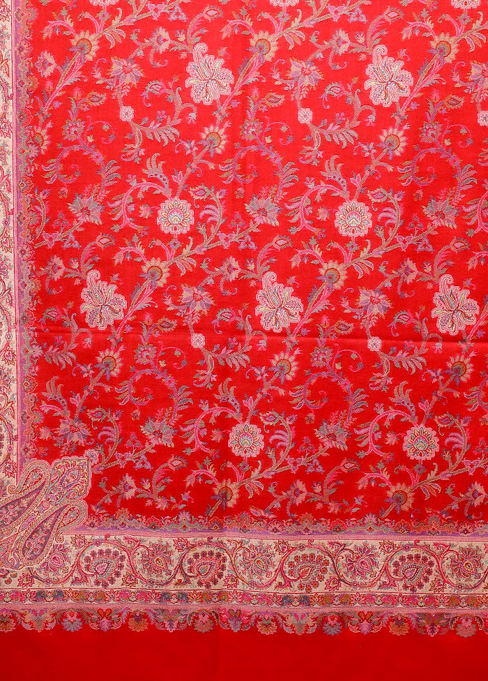 Red Butta Work With Zari Woven Border Shawl