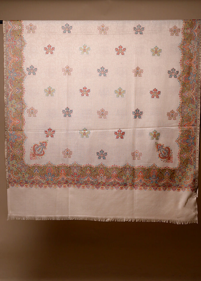 Cream Butta Work With Zari Woven Border Shawl