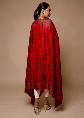 Red Butta Work With Zari Woven Border Shawl