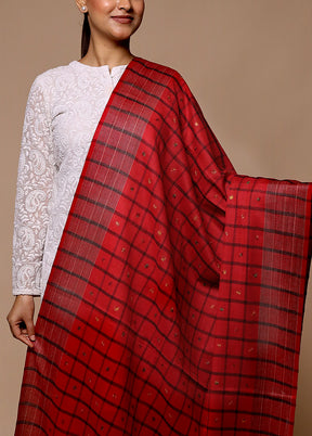 Red Butta Work With Zari Woven Border Shawl