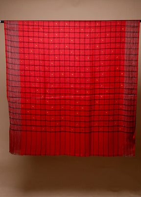 Red Butta Work With Zari Woven Border Shawl