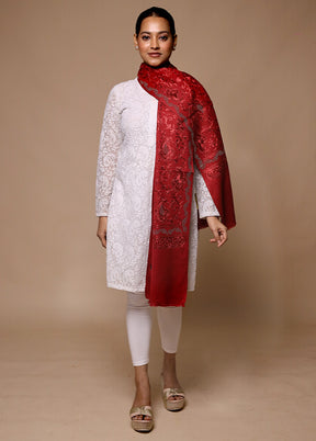 Red Butta Work With Zari Woven Border Shawl